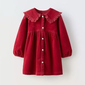 Zara red corduroy holiday Christmas dress 3/4y